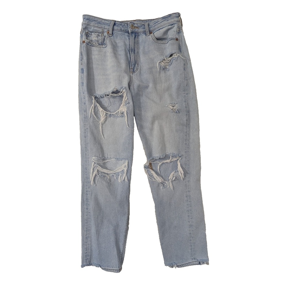 American Eagle Distressed Mom Jeans Womens 6 Blue Grunge Indie Festival Coastal